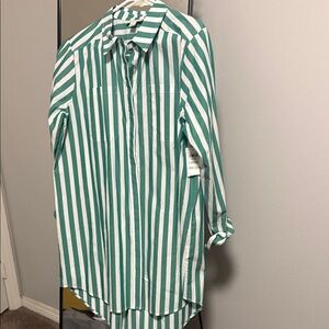 Green and White Striped women’s Shirt